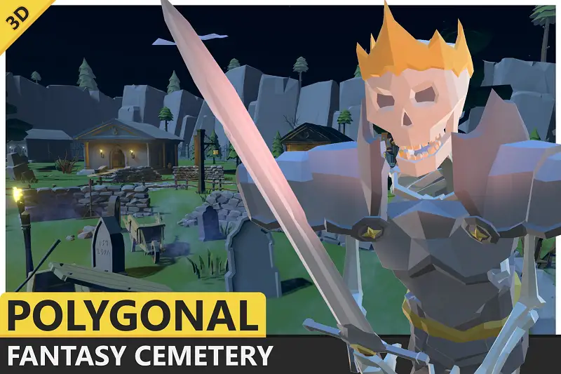 Polygonal Fantasy Cemetery - Stylized Low Poly Art Asset Thumbnail