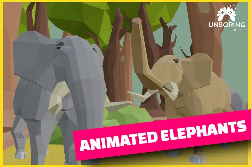 3D LOW POLY Elephants - ANIMATED Asset Thumbnail