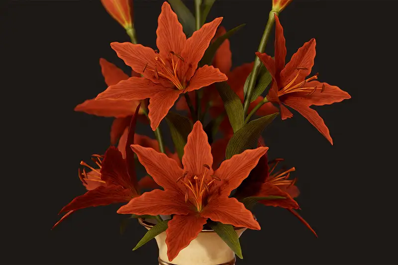 Vase with Red Lilies 3D Model Asset Thumbnail
