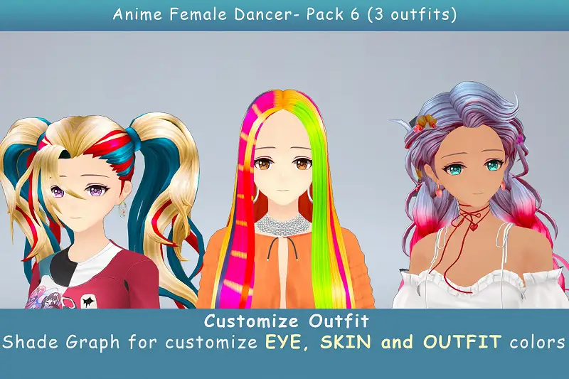 Anime Female Dancer - Pack6 (3 outfits) Asset Thumbnail