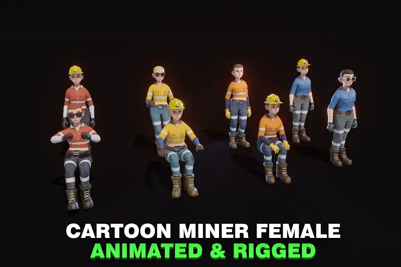Stylized Female Miner 3D Model – Animated & Customizable Asset Thumbnail