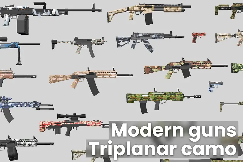Low Poly Modern Guns + 70 Camo Pack & Triplanar Shader Asset Thumbnail