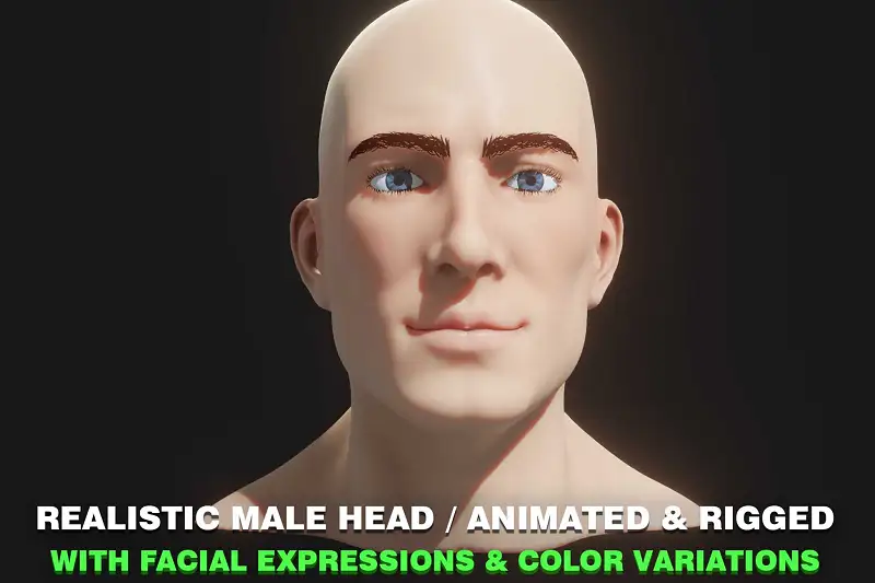 Realistic Male Head 3D Model Asset Thumbnail