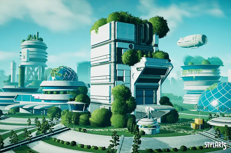 Stylized Solarpunk City Asset Thumbnail