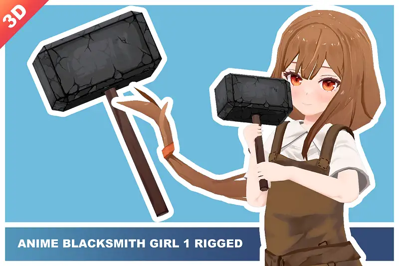 Anime Blacksmith Girl 1 Rigged 3DModel Asset Thumbnail