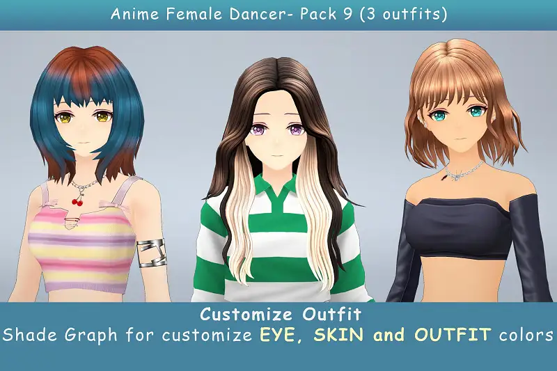 Anime Female Dancer - Pack 9 (3 outfits) Asset Thumbnail