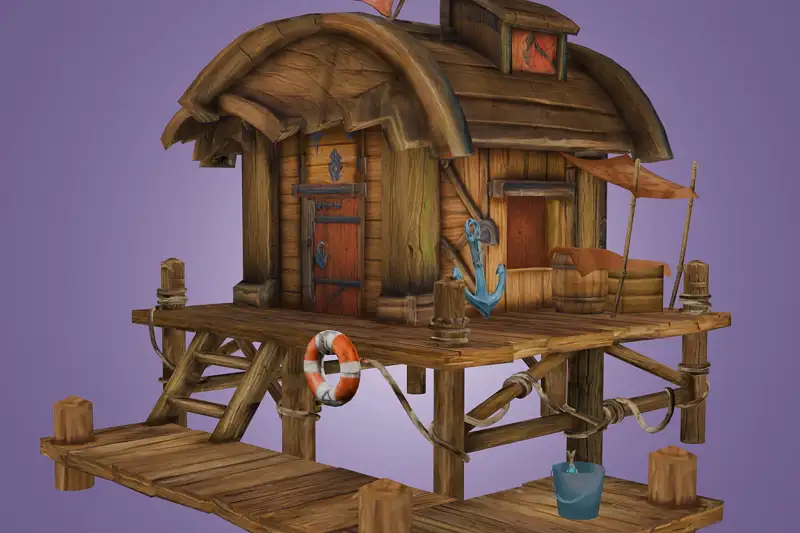 Stylized Cozy Wooden Dock House Asset Thumbnail