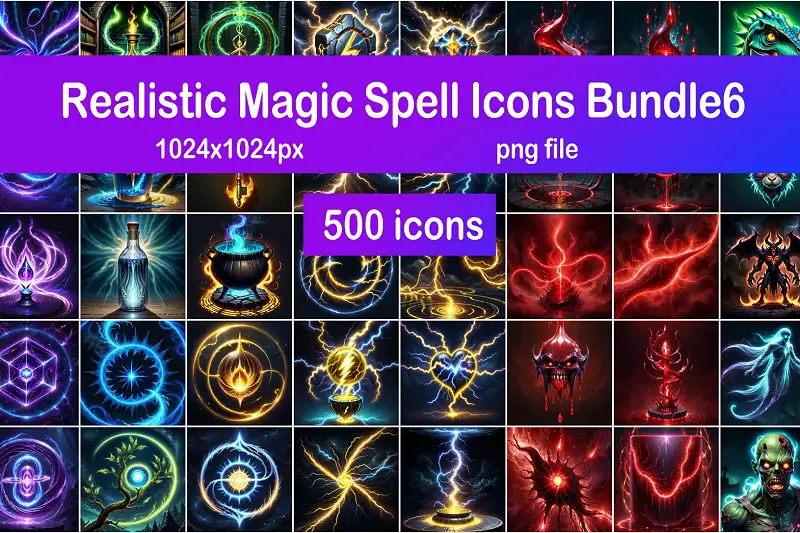 Realistic Magic Spell Icons Bundle6 Asset Image