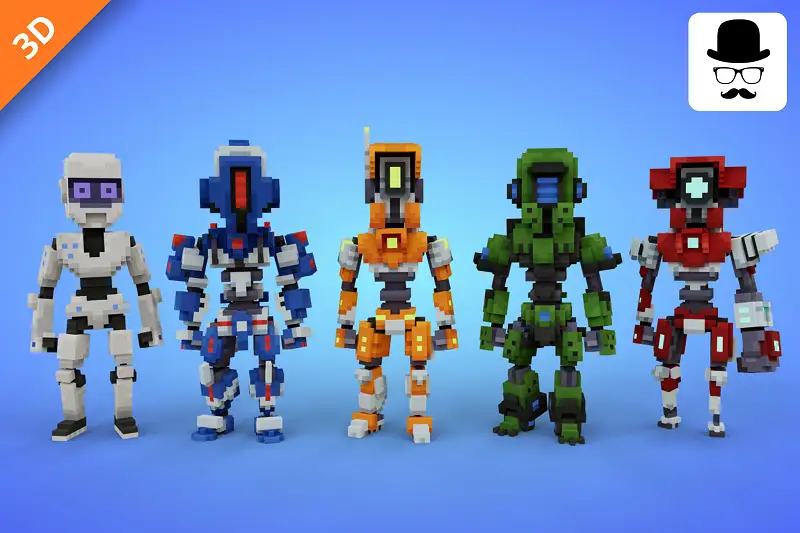 Voxel Robots Characters Pack - 3D SciFi Models Asset Thumbnail
