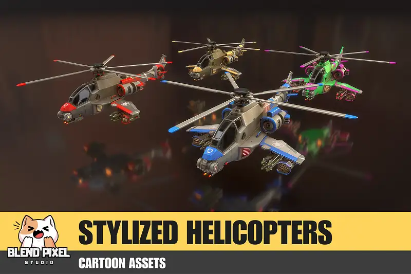 3D Stylized Helicopters - Cartoon Assets Asset Thumbnail