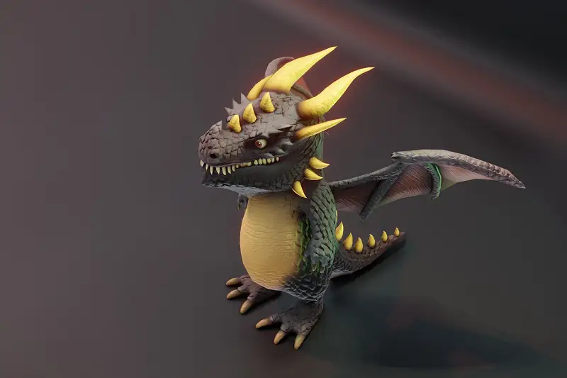 Stylized Black Dragon 3D Model (Low-Poly, Game-Ready, Animated, Built-in) Asset Thumbnail