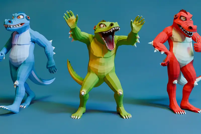 Crocodile Man Monster - low-poly stylized Asset Thumbnail