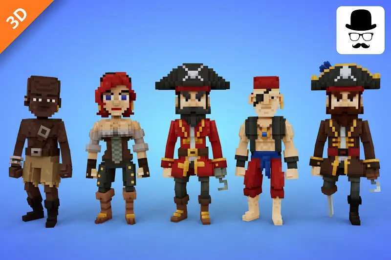 Voxel Pirates Characters Pack - 3D Lowpoly Models Asset Thumbnail