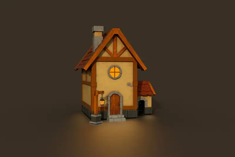 Stylized Medieval Cottage Low-poly 3D model Asset Thumbnail