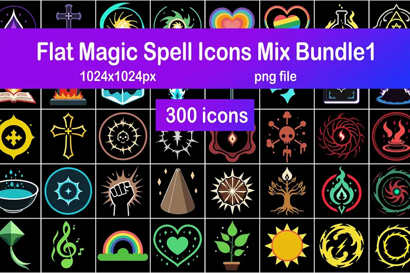 Flat Magic Spell Icons Mix Bundle1 Asset Thumbnail