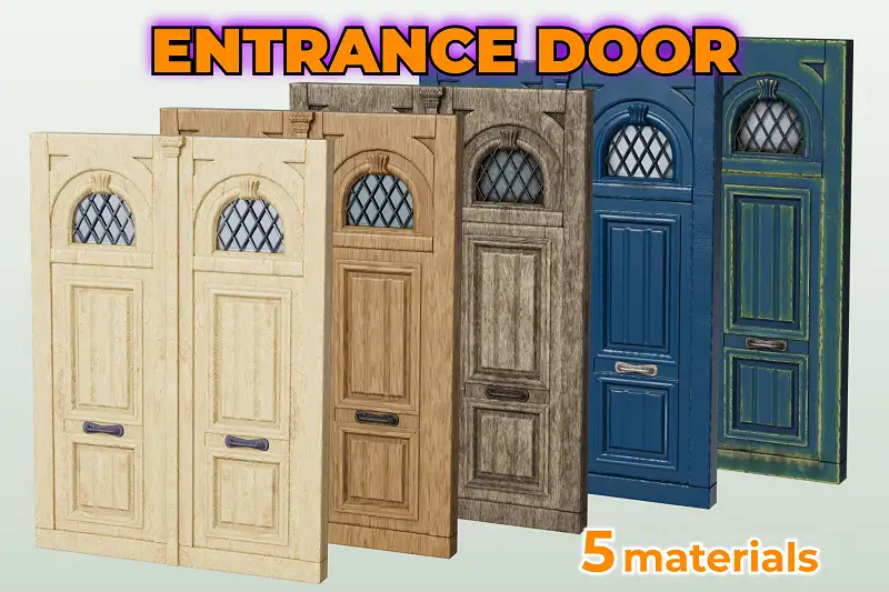 Door Game Ready Wooden Entrance Double 3D model Asset Thumbnail