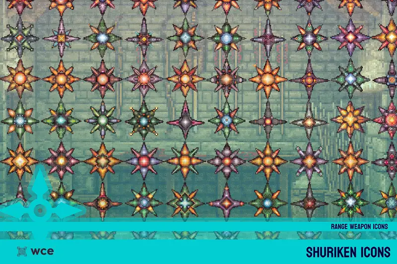 Shuriken Icons - 2D Pixel Ranged Combat Weapons and RPG Weapon Bundle Asset Thumbnail