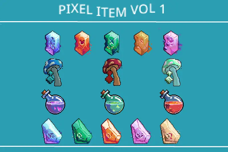 Pixel Item vol1- Potion, Mushroom & Crystal Asset Thumbnail