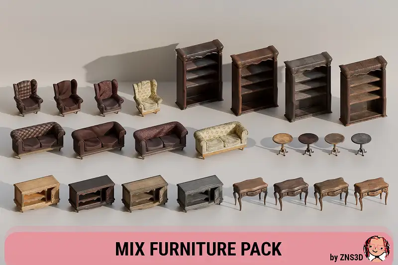 Vintage Furniture Pack for Unity Asset Thumbnail